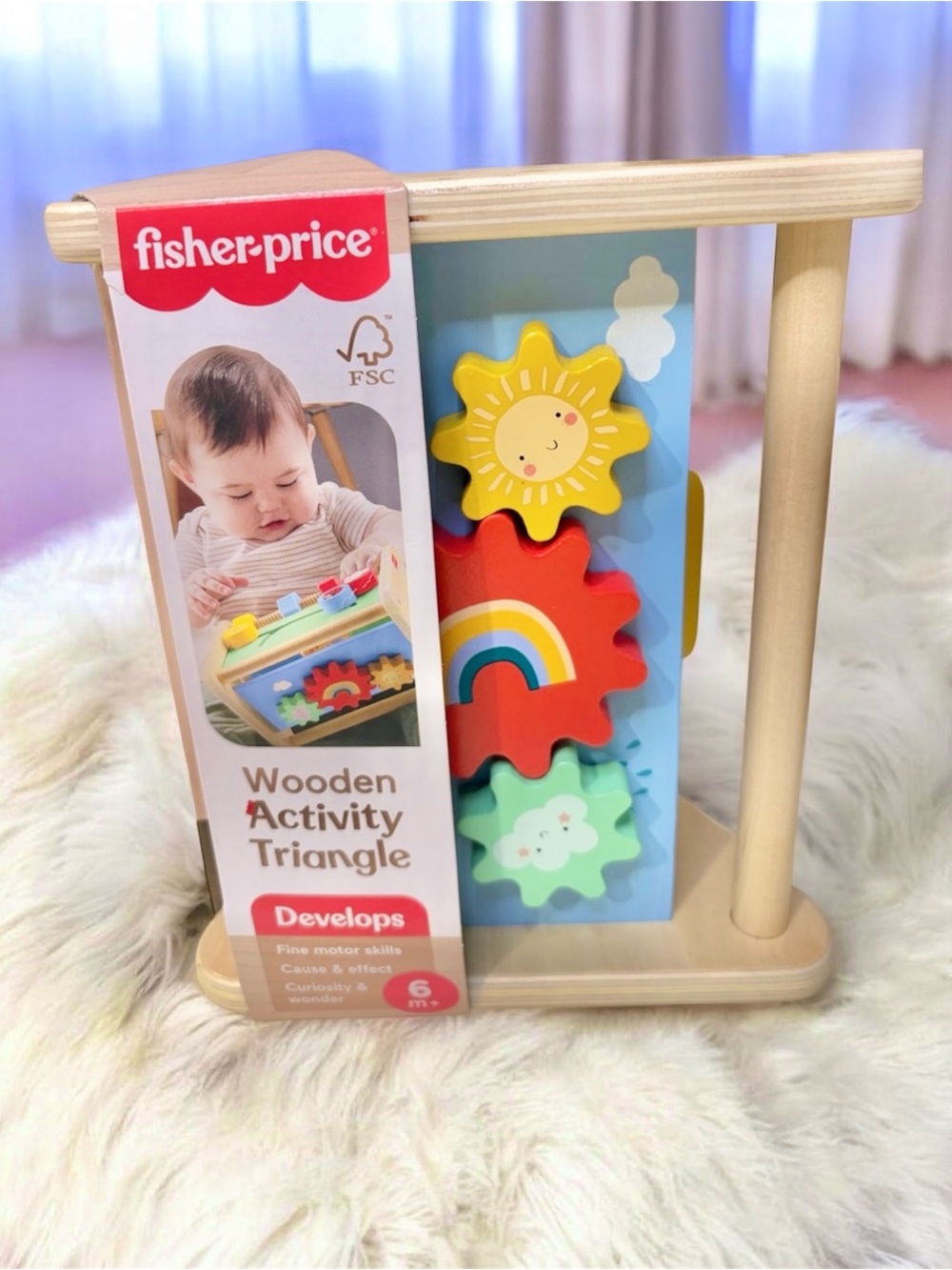Fisher Price Wooden Activity Triangle 3-Sided Fine Motor Toy for Baby 6M+